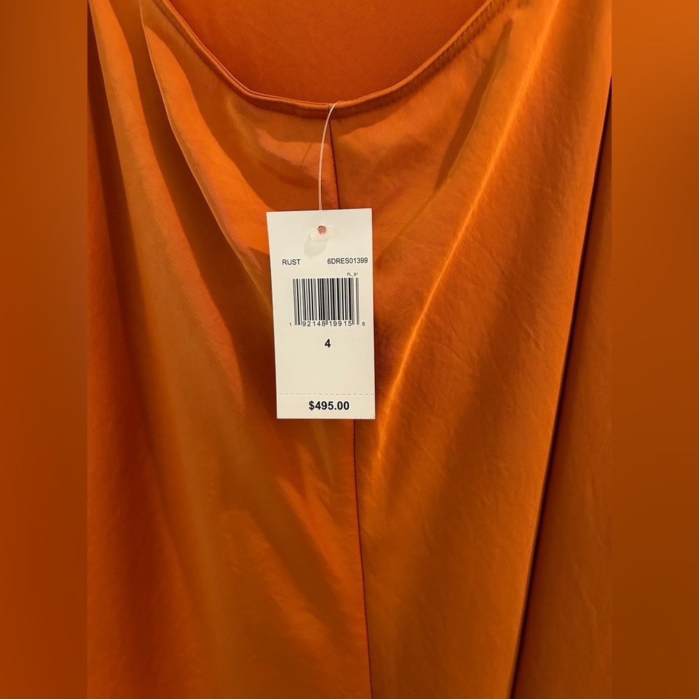 A.L.C. Blakey Cut-Out Satin Midi Dress Smocked Back Rust Orange Size 4 - Picture 13 of 13